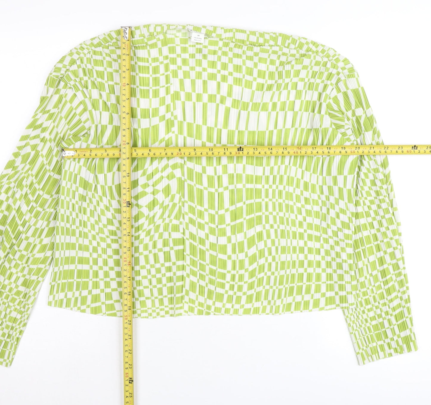 Monki Women’s Green Check Blouse Size M Long Sleeve Tunic Top