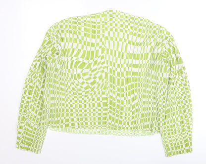 Monki Women’s Green Check Blouse Size M Long Sleeve Tunic Top