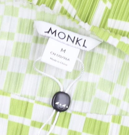 Monki Women’s Green Check Blouse Size M Long Sleeve Tunic Top