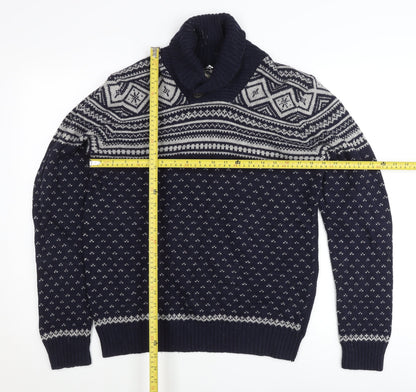 Burton Men's Blue Fair Isle Wool Blend Shawl Pullover Jumper M