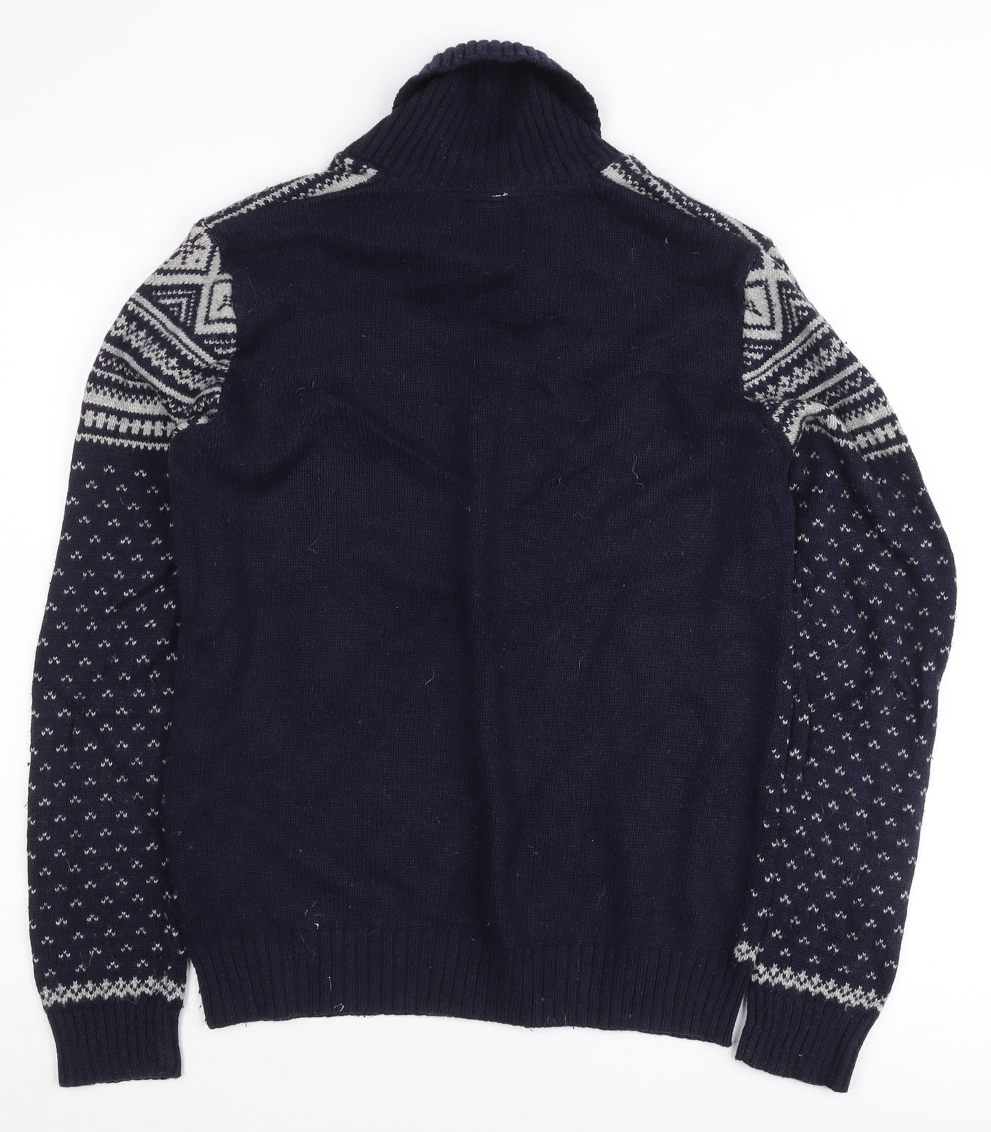 Burton Men's Blue Fair Isle Wool Blend Shawl Pullover Jumper M