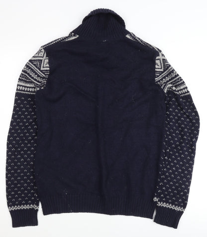 Burton Men's Blue Fair Isle Wool Blend Shawl Pullover Jumper M