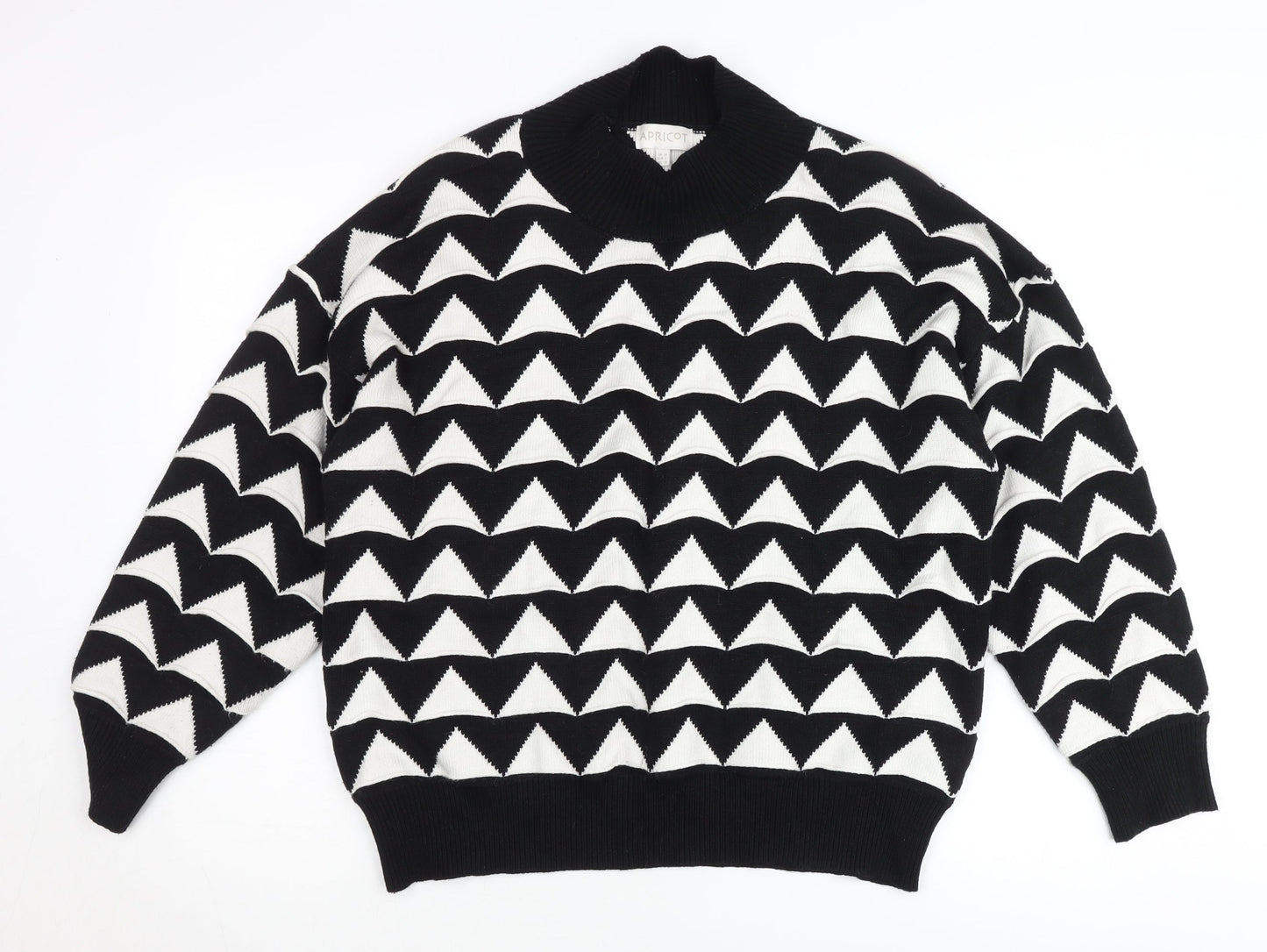 Apricot Women’s Black White Roll Neck Geometric Jumper UK 14