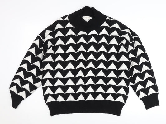 Apricot Women’s Black White Roll Neck Geometric Jumper UK 14