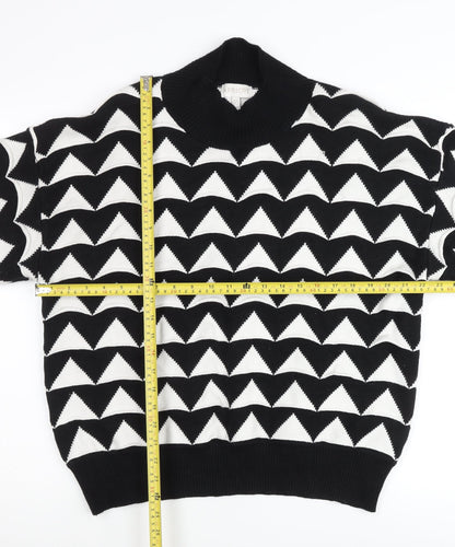 Apricot Women’s Black White Roll Neck Geometric Jumper UK 14