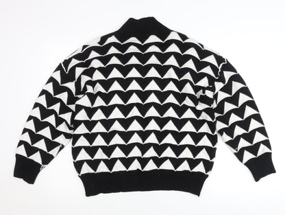 Apricot Women’s Black White Roll Neck Geometric Jumper UK 14