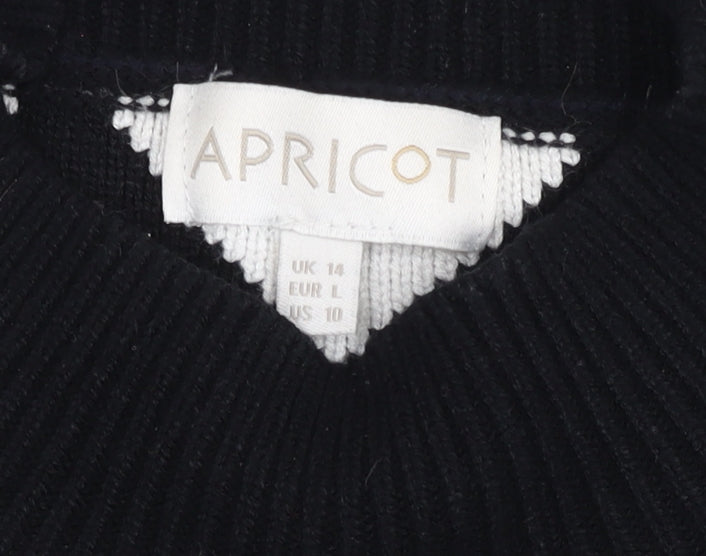 Apricot Women’s Black White Roll Neck Geometric Jumper UK 14