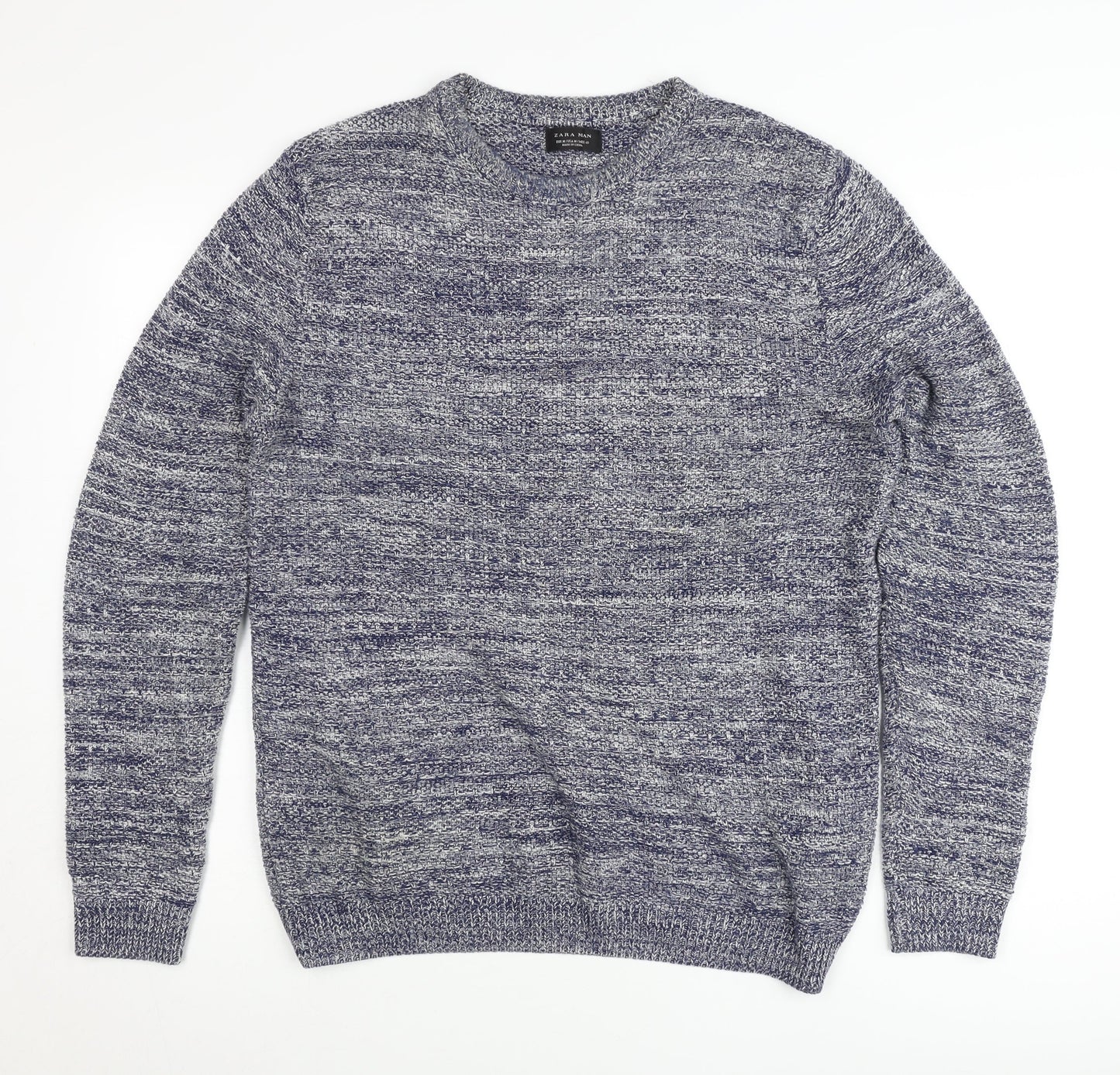 Zara Man Mens Blue Knit Crew Neck Pullover Jumper Size M