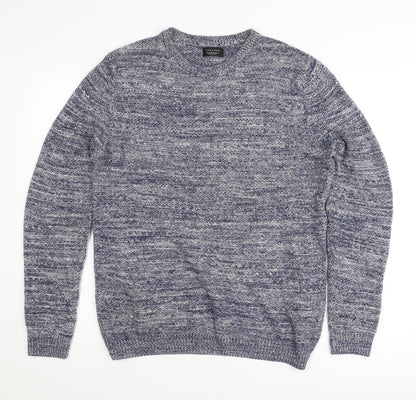 Zara Man Mens Blue Knit Crew Neck Pullover Jumper Size M