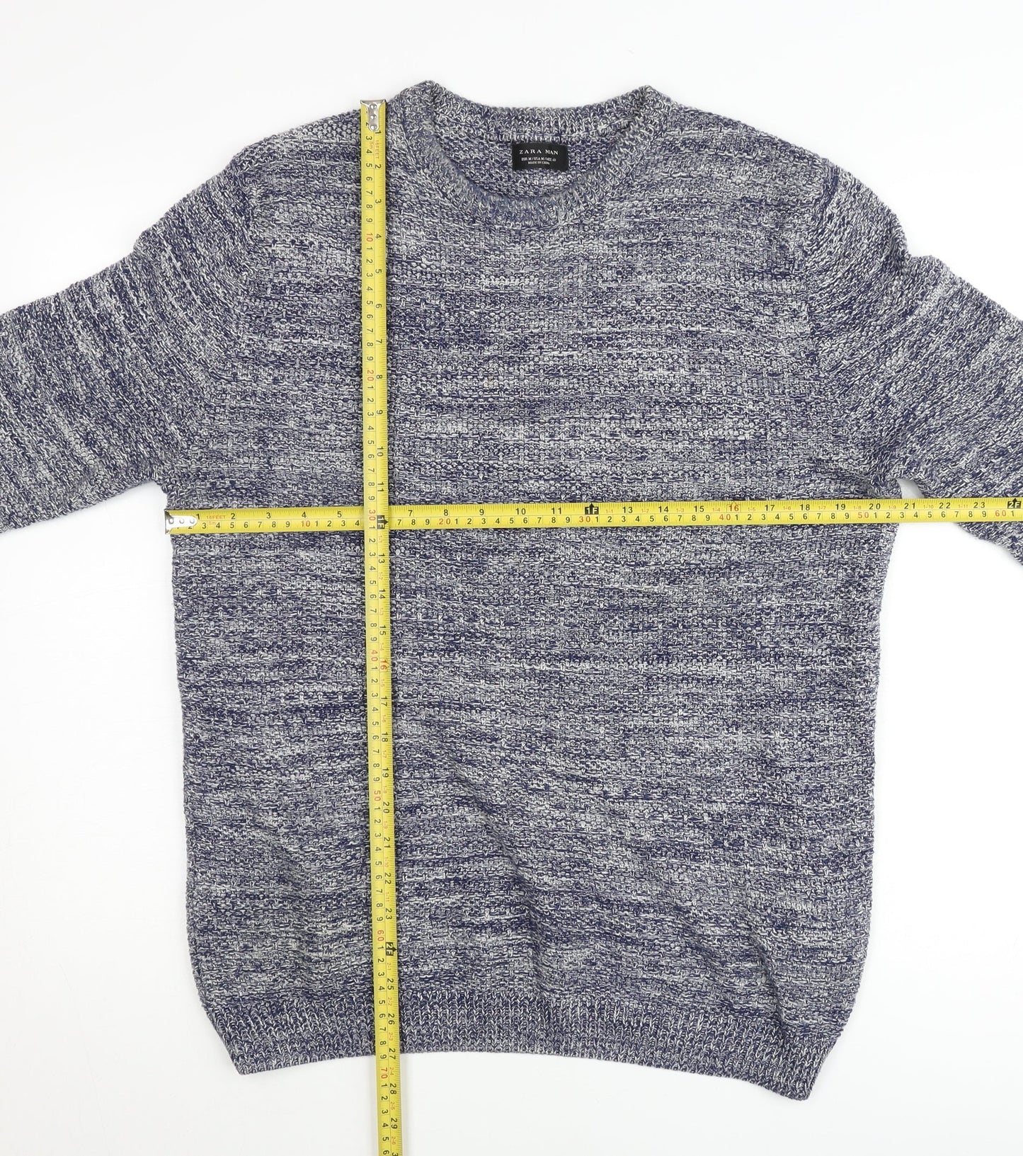 Zara Man Mens Blue Knit Crew Neck Pullover Jumper Size M