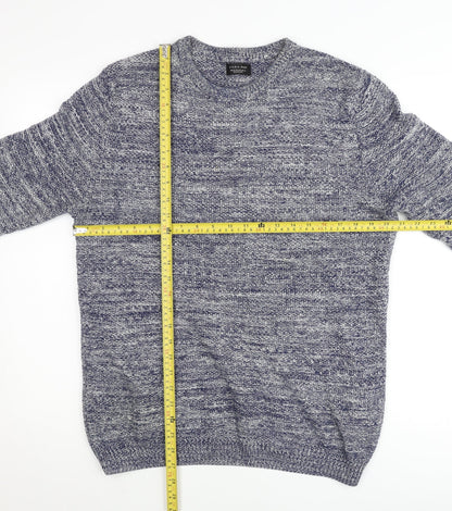 Zara Man Mens Blue Knit Crew Neck Pullover Jumper Size M
