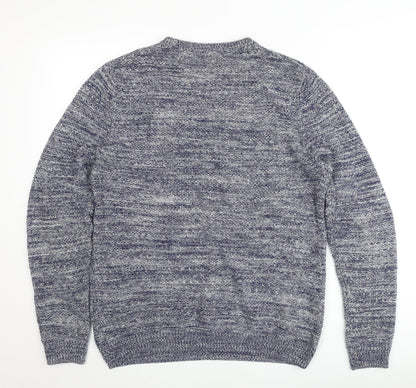 Zara Man Mens Blue Knit Crew Neck Pullover Jumper Size M