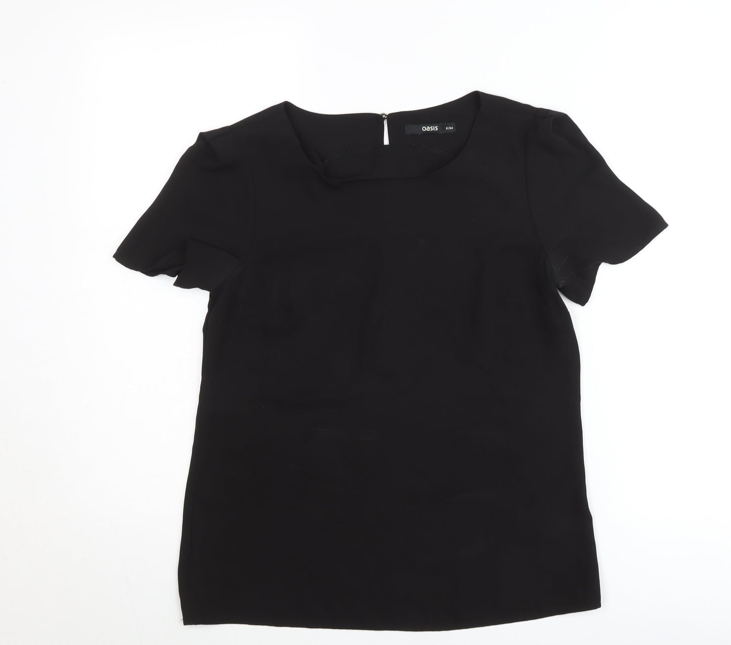 Oasis Womens Black Blouse Size 8 Short Sleeve Scoop Neck
