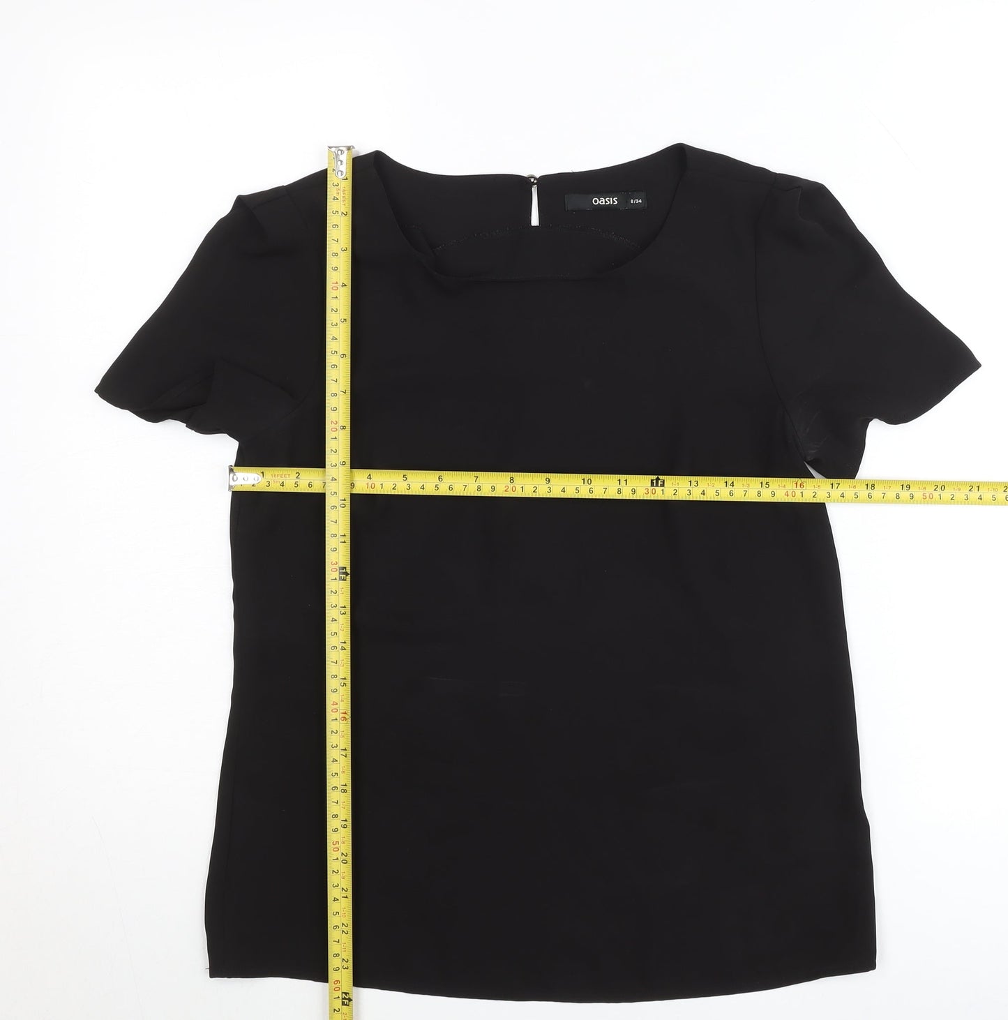 Oasis Womens Black Blouse Size 8 Short Sleeve Scoop Neck