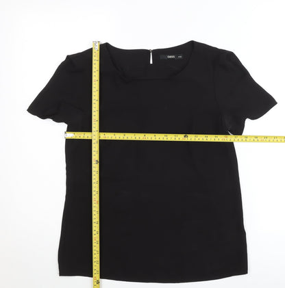 Oasis Womens Black Blouse Size 8 Short Sleeve Scoop Neck