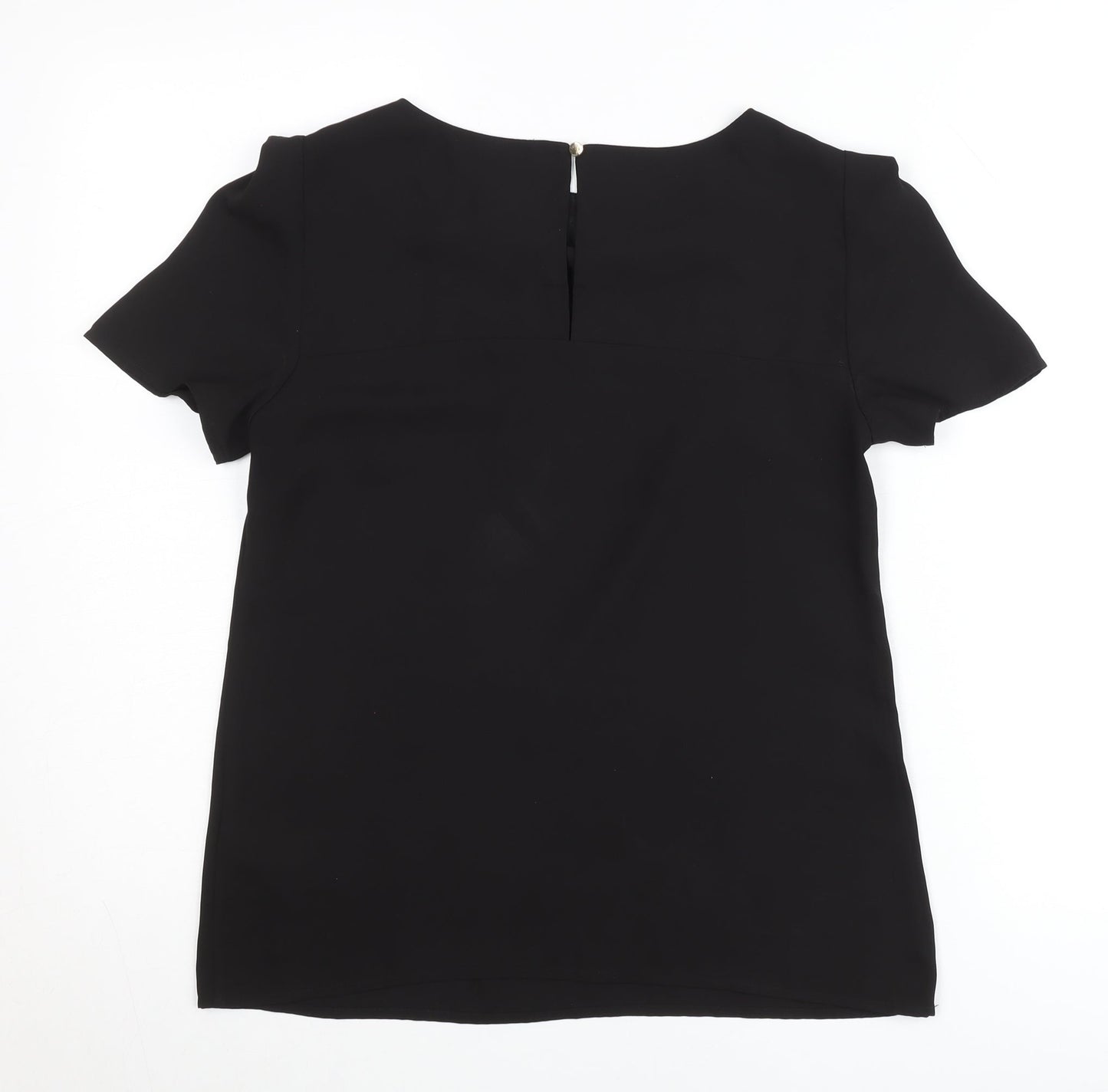 Oasis Womens Black Blouse Size 8 Short Sleeve Scoop Neck