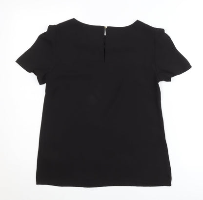 Oasis Womens Black Blouse Size 8 Short Sleeve Scoop Neck