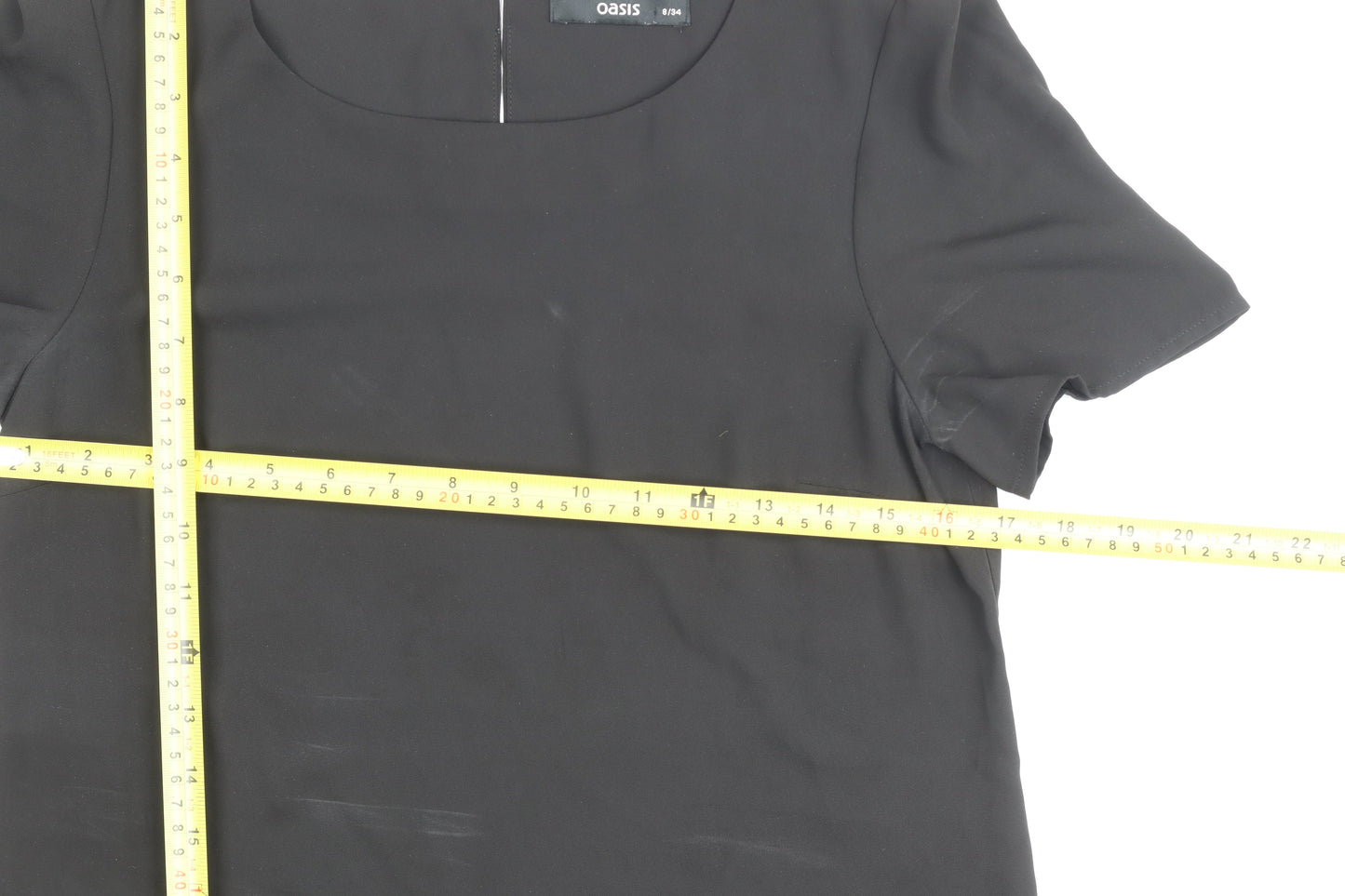 Oasis Womens Black Blouse Size 8 Short Sleeve Scoop Neck
