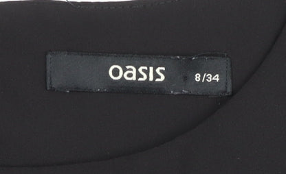 Oasis Womens Black Blouse Size 8 Short Sleeve Scoop Neck