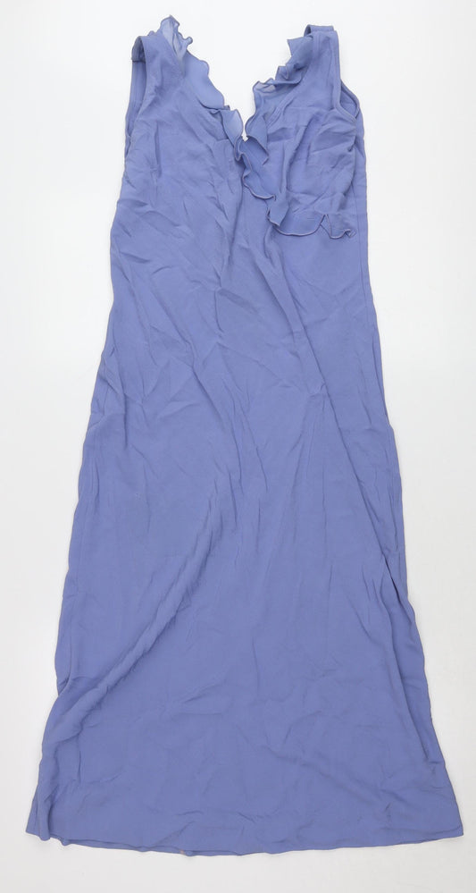 Dorothy Perkins Women’s Purple Midi Slip Dress Size 12 Ruffle V-Neck