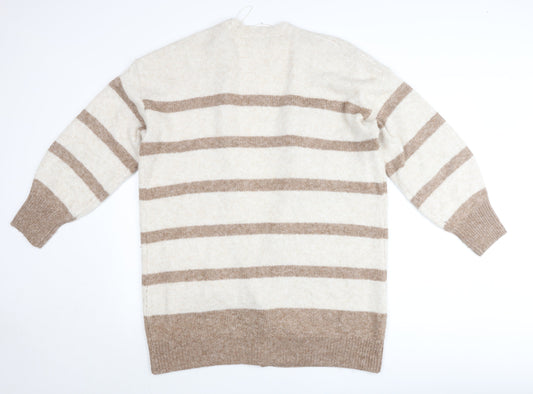 Nutmeg Women Beige Stripe Knit Cardigan Size 16 Plus Long Sleeve