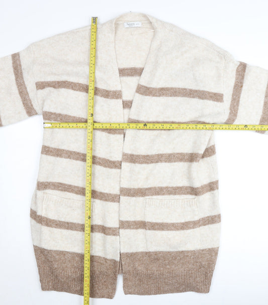 Nutmeg Women Beige Stripe Knit Cardigan Size 16 Plus Long Sleeve
