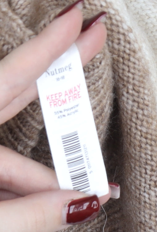 Nutmeg Women Beige Stripe Knit Cardigan Size 16 Plus Long Sleeve