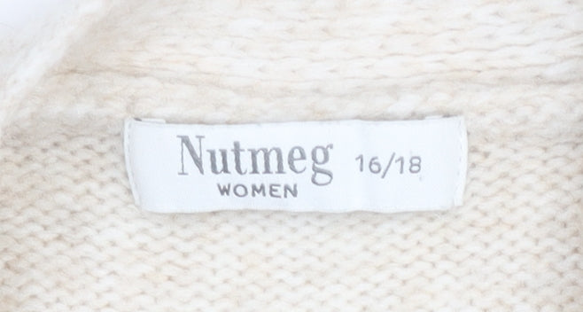 Nutmeg Women Beige Stripe Knit Cardigan Size 16 Plus Long Sleeve