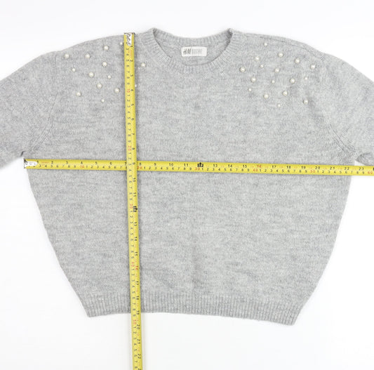 H&M Teens Grey Beaded Crew Neck Pullover Jumper Size 12 Slim