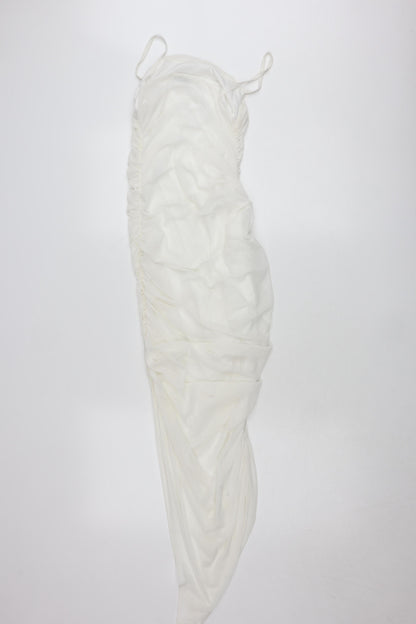 Femme Luxe Women’s White Size 8 Midi Ruched Bodycon Dress