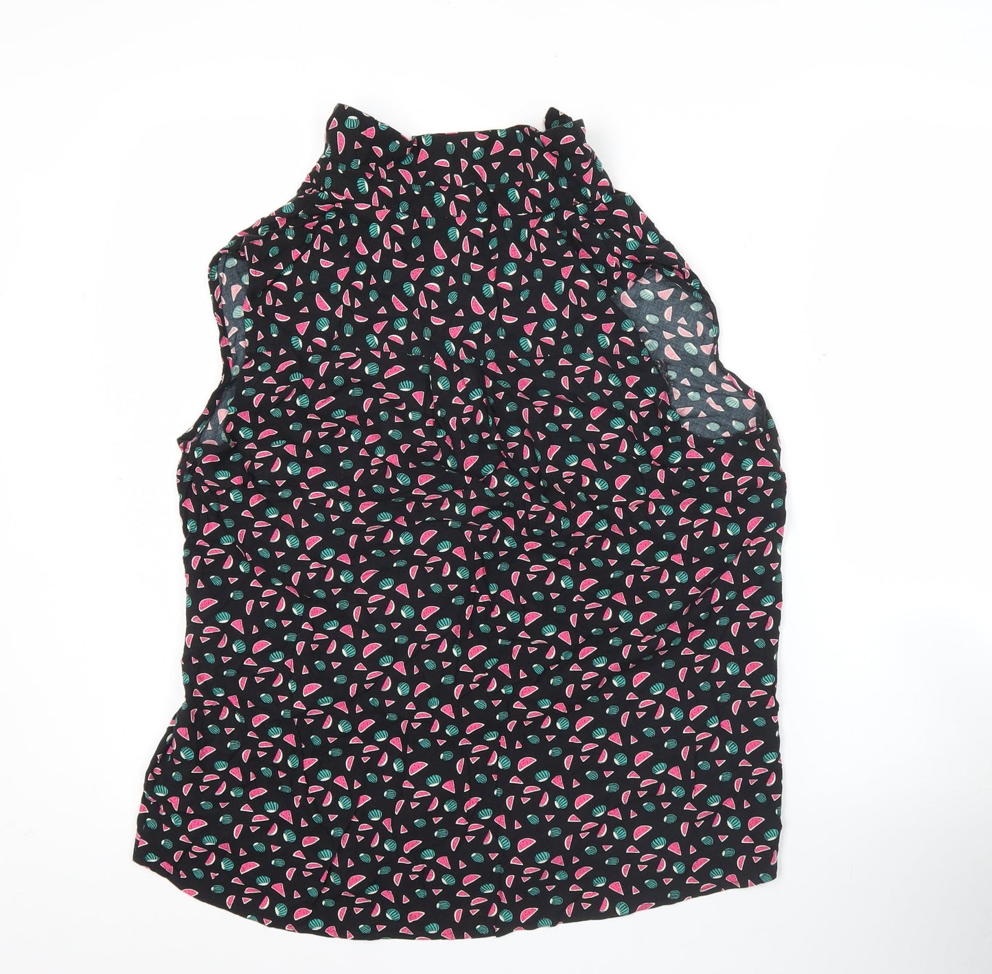 Next Women’s Black Fruit Print Sleeveless Viscose Blouse Size 14