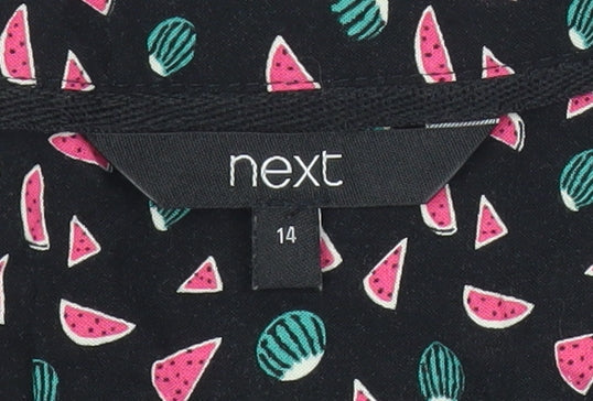 Next Women’s Black Fruit Print Sleeveless Viscose Blouse Size 14