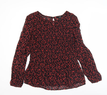 Next Women’s Black Red Animal Print Blouse Size 10 Long Sleeve