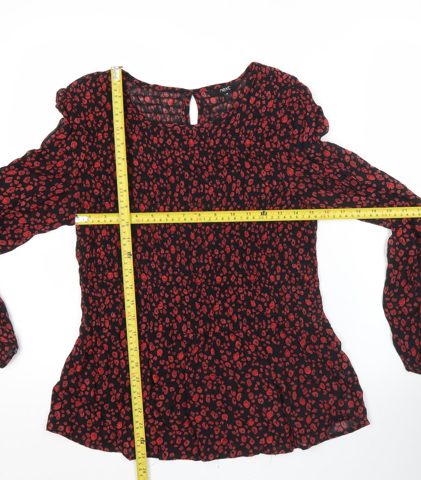 Next Women’s Black Red Animal Print Blouse Size 10 Long Sleeve
