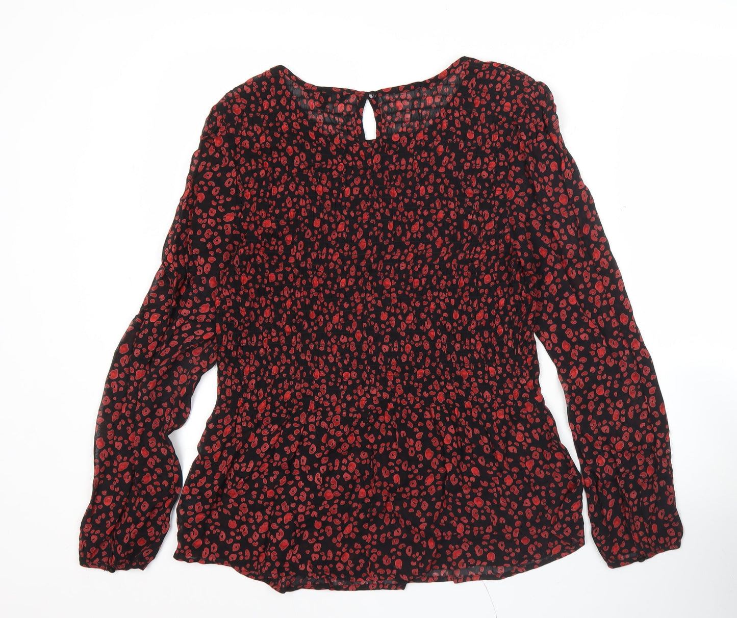 Next Women’s Black Red Animal Print Blouse Size 10 Long Sleeve