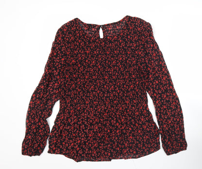 Next Women’s Black Red Animal Print Blouse Size 10 Long Sleeve
