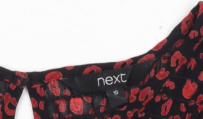 Next Women’s Black Red Animal Print Blouse Size 10 Long Sleeve