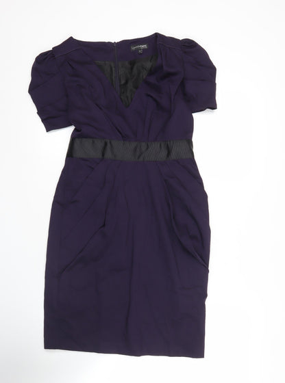 Next Petite Women’s Purple Sheath Dress Size 8 Short Sleeve Knee Length