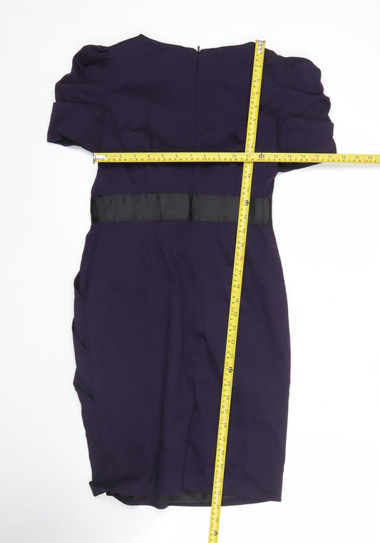 Next Petite Women’s Purple Sheath Dress Size 8 Short Sleeve Knee Length