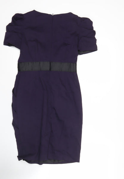 Next Petite Women’s Purple Sheath Dress Size 8 Short Sleeve Knee Length