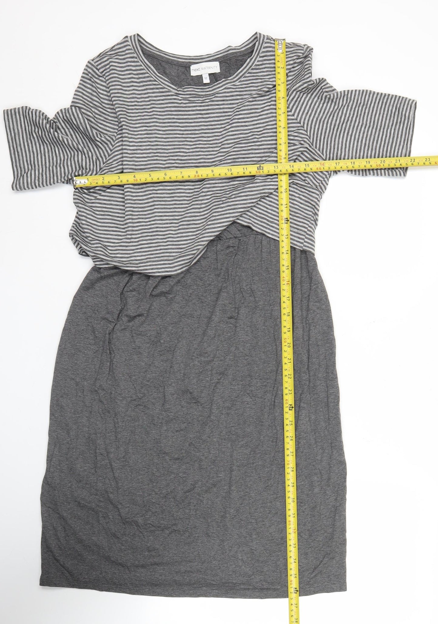 Next Maternity Women’s Grey Striped Shift Dress Size 12 Knee Length