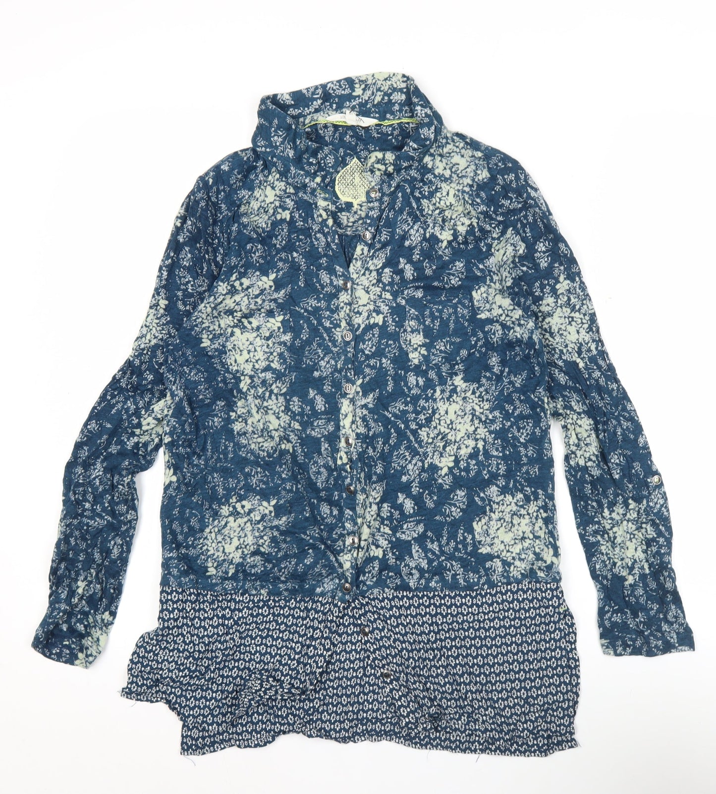 White Stuff Womens Blue Floral Linen Viscose Tunic Shirt Size 10