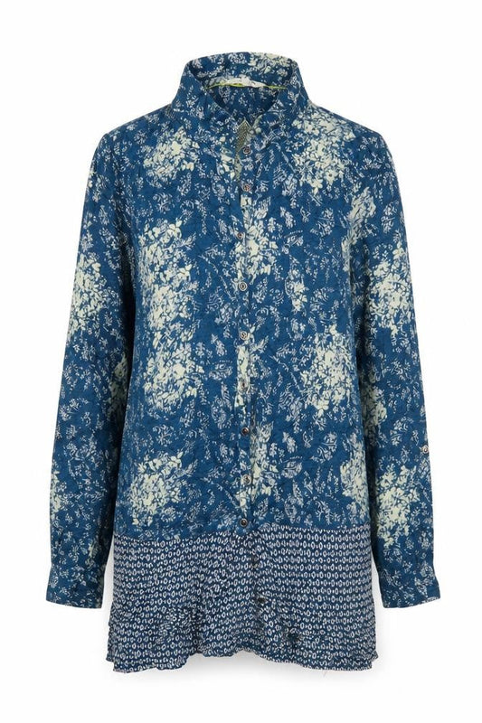 White Stuff Womens Blue Floral Linen Viscose Tunic Shirt Size 10