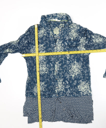 White Stuff Womens Blue Floral Linen Viscose Tunic Shirt Size 10