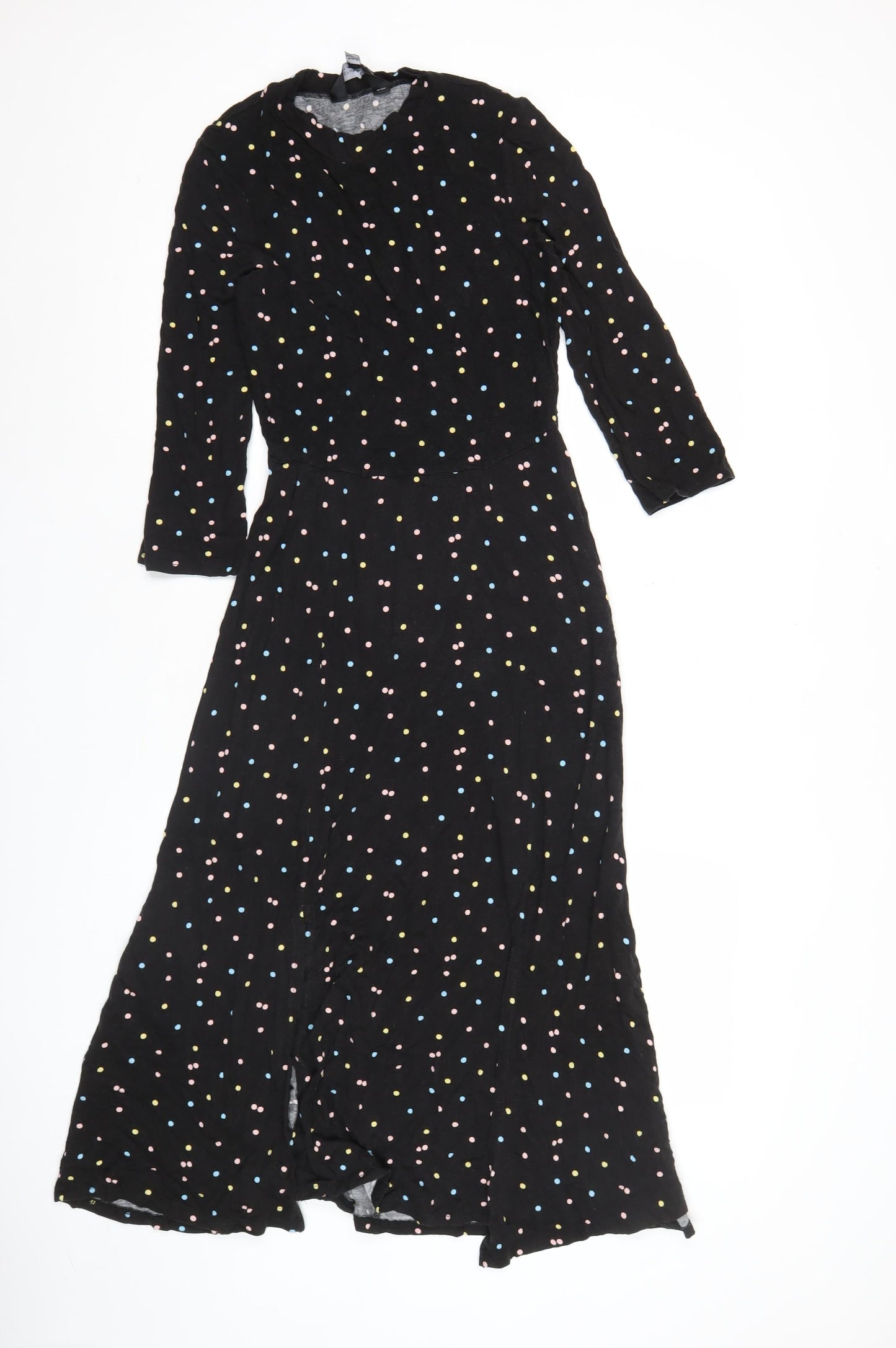 Dorothy Perkins Women’s Black Polka Dot Maxi Dress Size 8 Long Sleeve