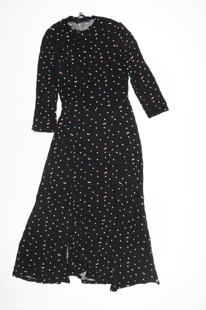 Dorothy Perkins Women’s Black Polka Dot Maxi Dress Size 8 Long Sleeve