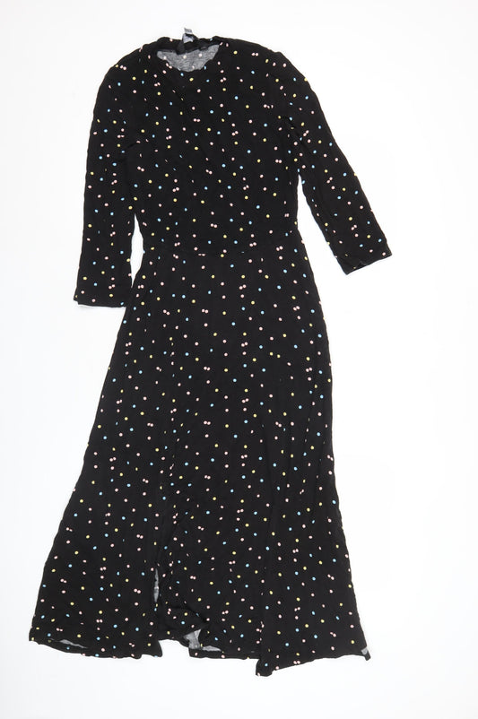 Dorothy Perkins Women’s Black Polka Dot Maxi Dress Size 8 Long Sleeve