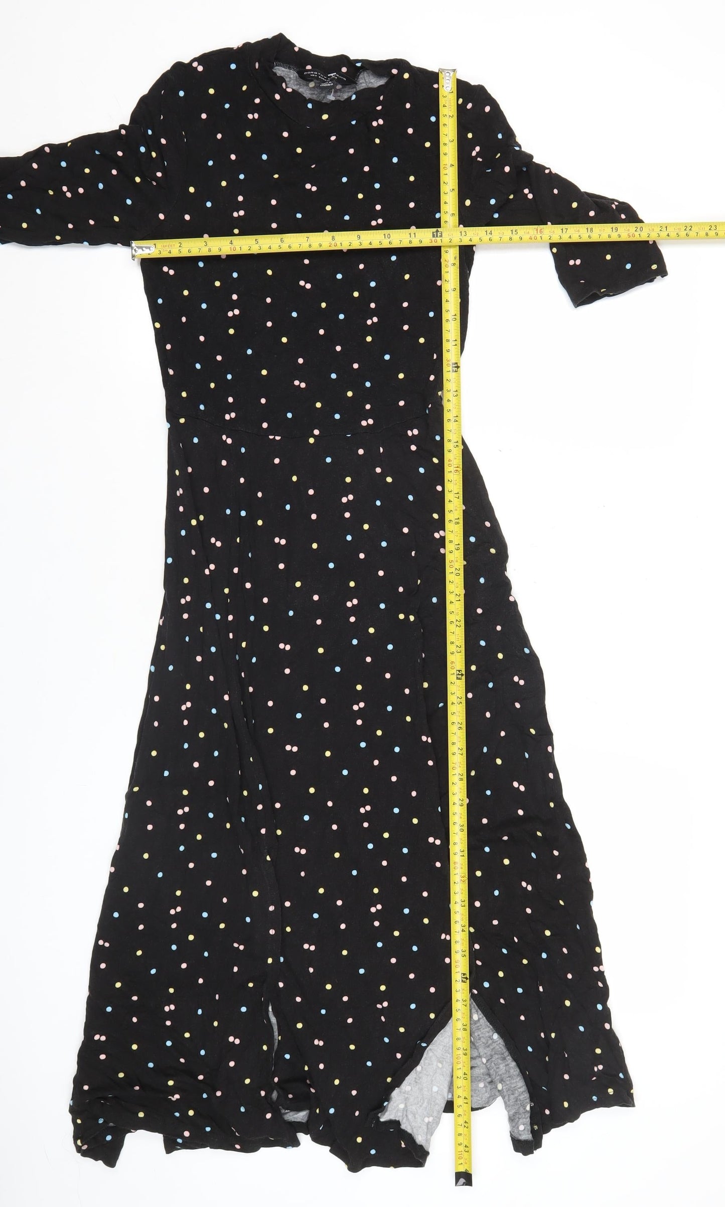 Dorothy Perkins Women’s Black Polka Dot Maxi Dress Size 8 Long Sleeve