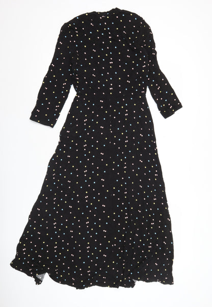 Dorothy Perkins Women’s Black Polka Dot Maxi Dress Size 8 Long Sleeve