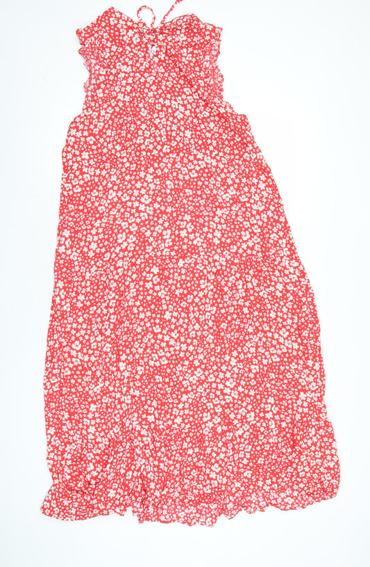 M&Co Women’s Red Floral A-Line Midi Dress Size 16 Petite